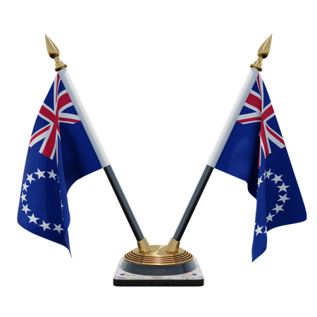 Cook Islands Double Desk Flag Stand  3D Flag