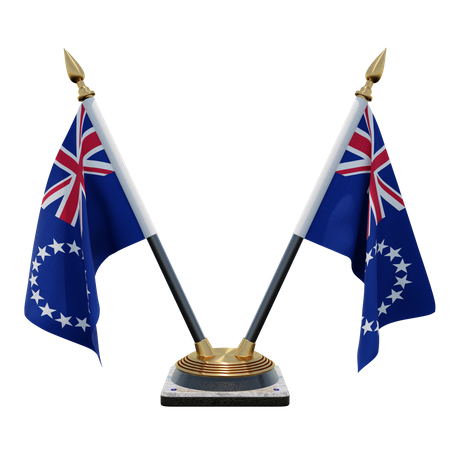 Cook Islands Double Desk Flag Stand  3D Illustration