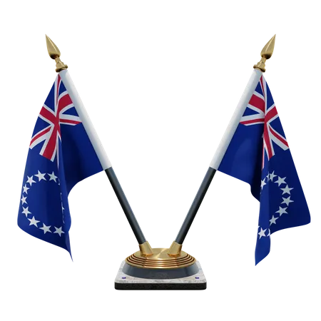 Cook Islands Double Desk Flag Stand  3D Flag