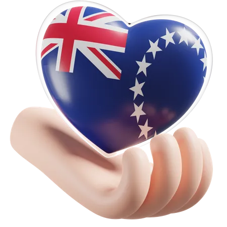 Cook Islands Flag Heart Hand Care  3D Icon