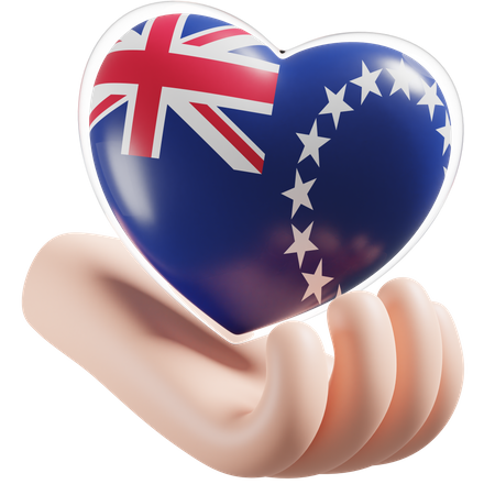 Cook Islands Flag Heart Hand Care  3D Icon