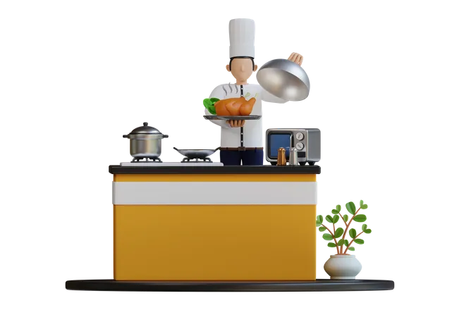 Cooking Chicken  3D Illustration