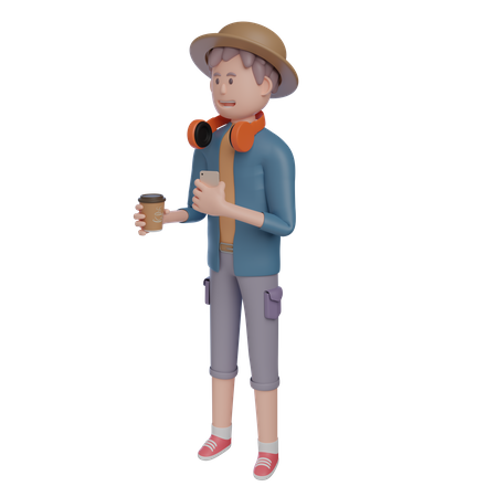 Cool Boy Drink Coffee 3D Illustration
