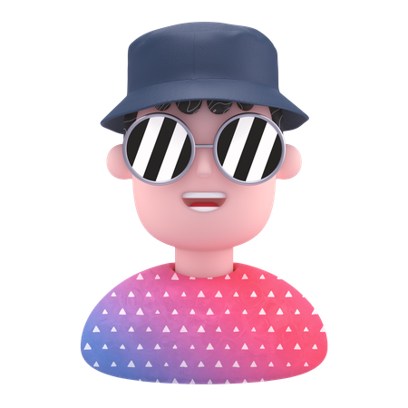 Un homme cool porte un chapeau rond  3D Illustration