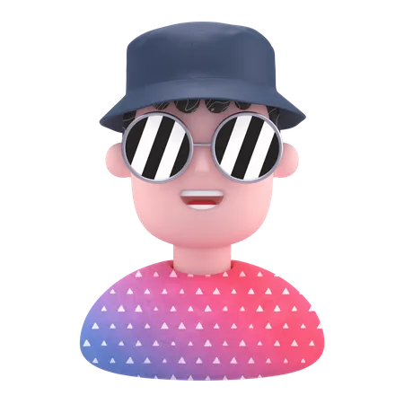 Cool man wear round hat  3D Illustration