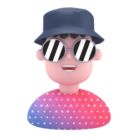 Cool man wear round hat 3D Illustration