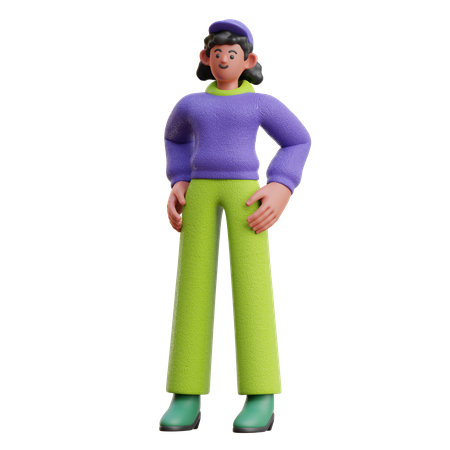 Cool Woman In Standing Pose  3D Icon