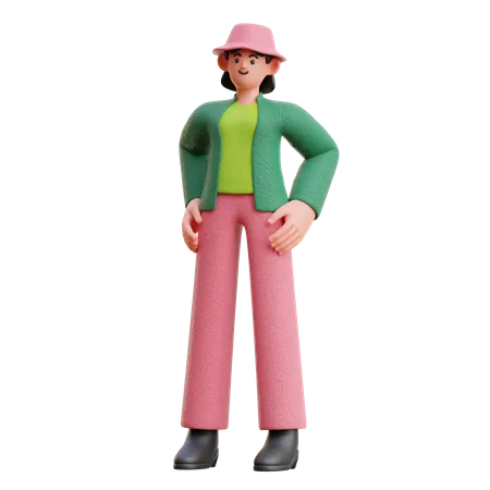 Cool Woman In Standing Pose  3D Illustration