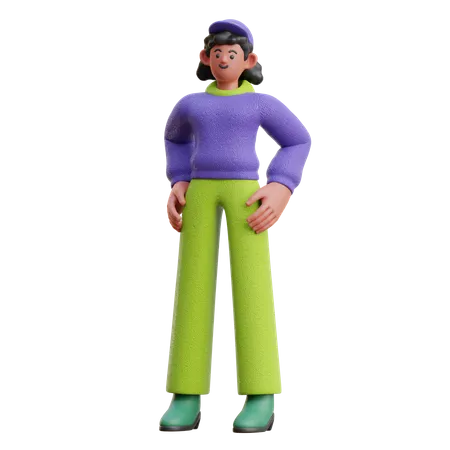 Cool Woman In Standing Pose  3D Illustration