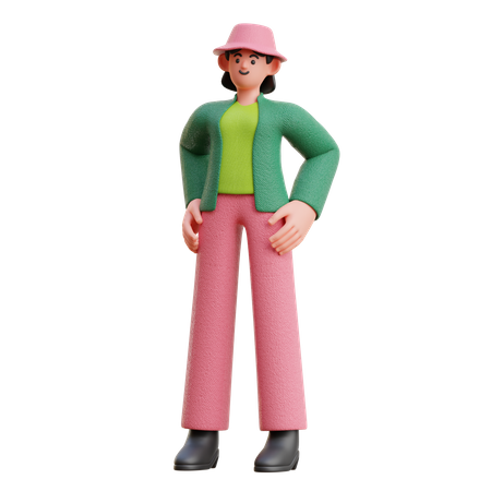 Cool Woman In Standing Pose  3D Illustration
