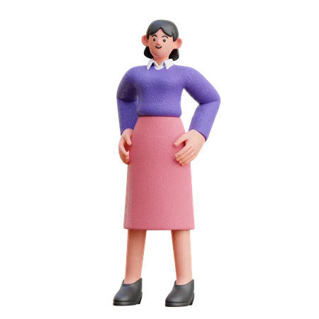 Cool Woman In Standing Pose  3D Illustration