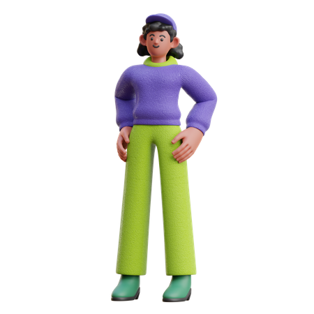 Coole Frau in stehender Pose  3D Illustration