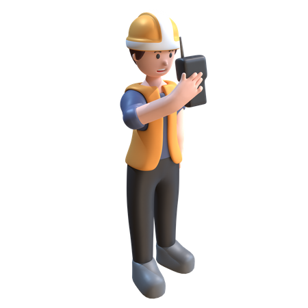 Travailleur industriel coordonnant à l'aide de talkies-walkies  3D Illustration