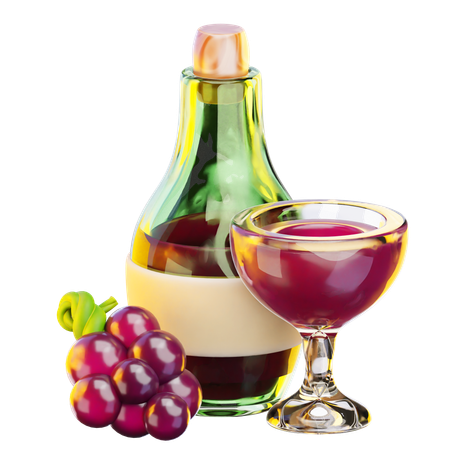 Botella y copa de vino  3D Icon
