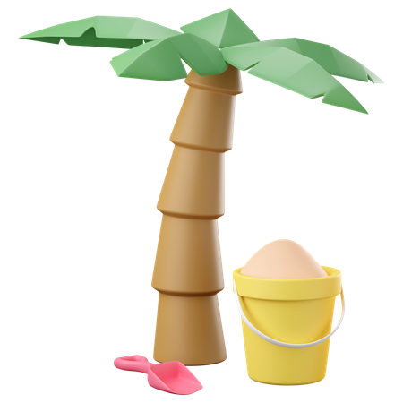 Palmeira de coco com balde de areia  3D Icon