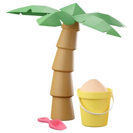 Palmeira de coco com balde de areia  3D Icon