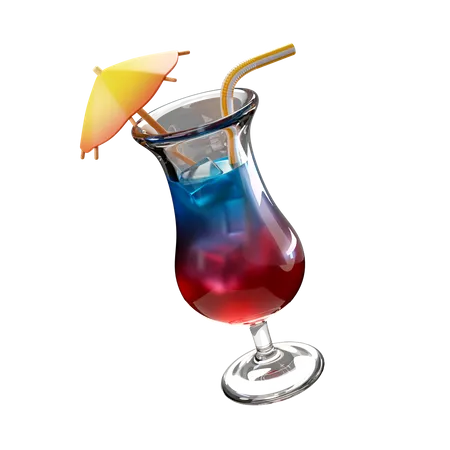 3 D Render Ilustracao Coquetel De Praia Com Frutas Alcool Guarda Chuva De Papel E Palha 3D Illustration