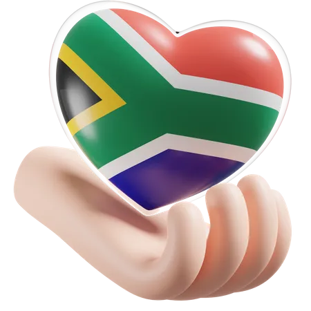 Bandeira de cuidados com as mãos e o coração da África do Sul  3D Icon