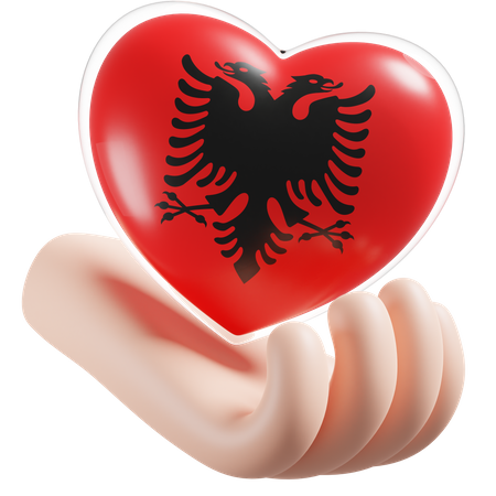 Coração, cuidados com as mãos, bandeira da Albânia  3D Icon