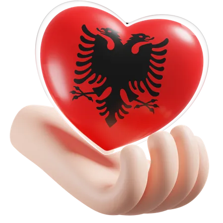 Coração, cuidados com as mãos, bandeira da Albânia  3D Icon