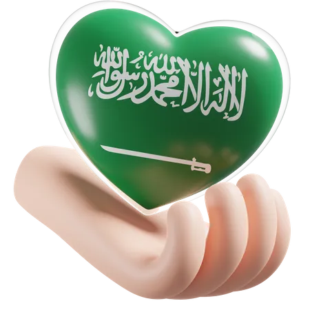 Bandeira de cuidados com as mãos e coração da Arábia Saudita  3D Icon