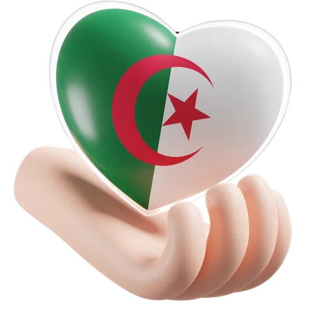 Coração cuidados com as mãos bandeira da Argélia  3D Icon