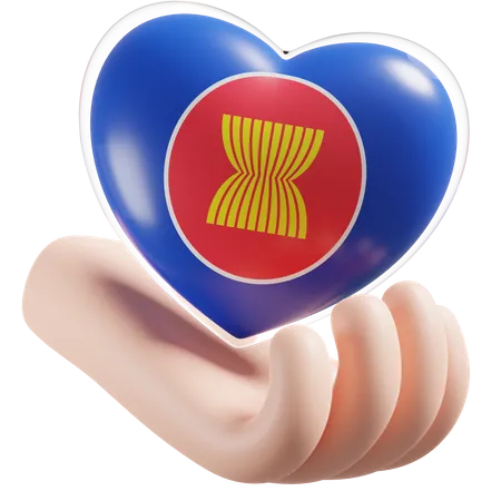 Bandeira de cuidados com as mãos e o coração da Associação das Nações do Sudeste Asiático  3D Icon