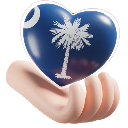 Bandeira de cuidados com as mãos e o coração da Carolina do Sul  3D Icon