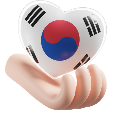 Bandeira de cuidados com as mãos e o coração da Coreia do Sul  3D Icon