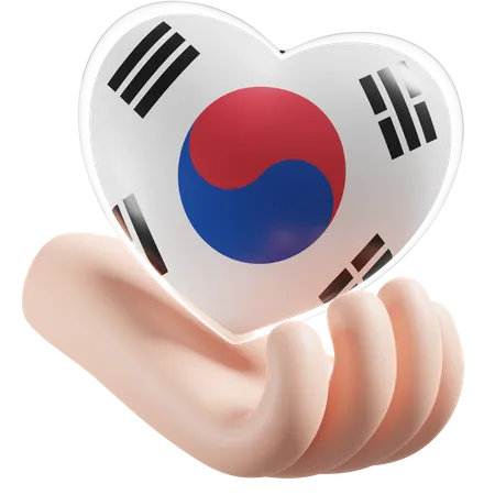 Bandeira de cuidados com as mãos e o coração da Coreia do Sul  3D Icon