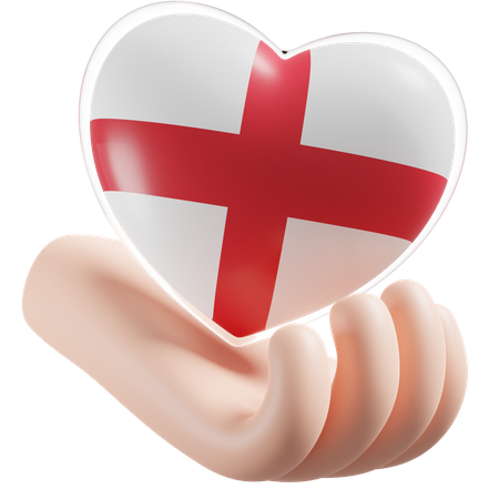 Bandeira de cuidados com as mãos e coração da Inglaterra  3D Icon
