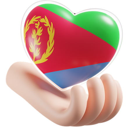Bandeira de cuidados com as mãos e coração da Eritreia  3D Icon