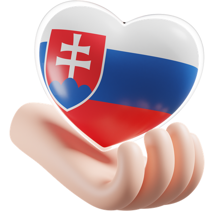 Bandeira de cuidados com as mãos e coração da Eslováquia  3D Icon