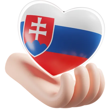Bandeira de cuidados com as mãos e coração da Eslováquia  3D Icon
