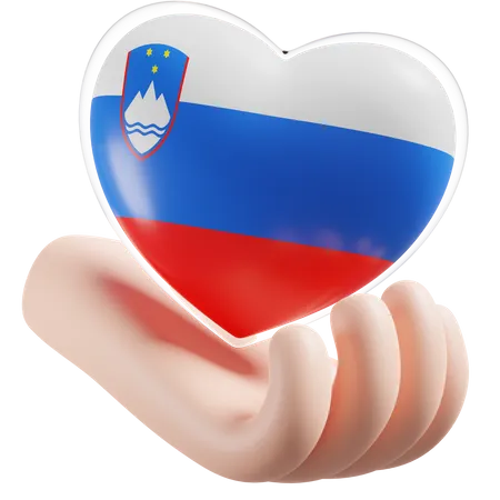 Bandeira de cuidados com as mãos e coração da Eslovênia  3D Icon