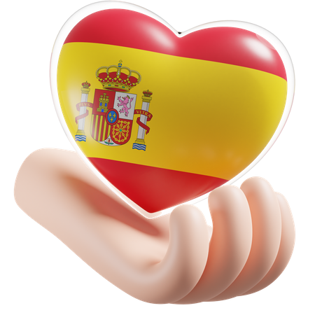 Bandeira de cuidados com as mãos e coração da Espanha  3D Icon