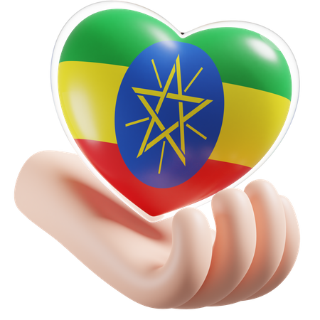 Bandeira de cuidados com as mãos e coração da Etiópia  3D Icon