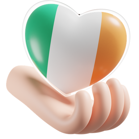 Bandeira da Irlanda para cuidados com as mãos e o coração  3D Icon