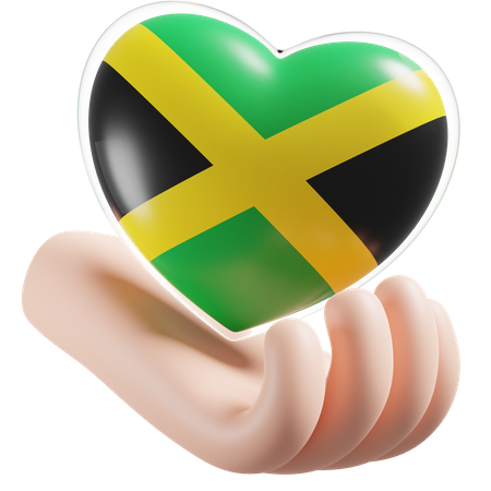 Bandeira de cuidados com as mãos e coração da Jamaica  3D Icon