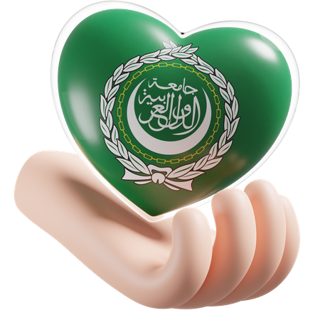 Bandeira de cuidados com as mãos e o coração da Liga Árabe  3D Icon
