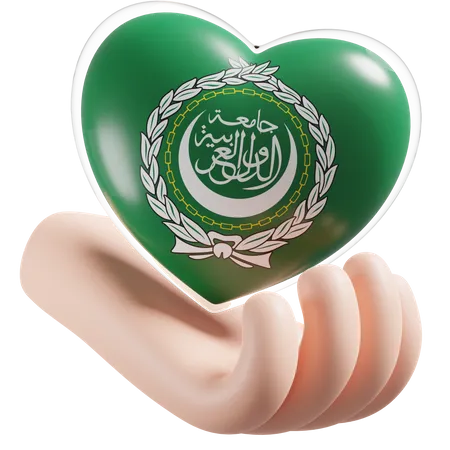 Bandeira de cuidados com as mãos e o coração da Liga Árabe  3D Icon