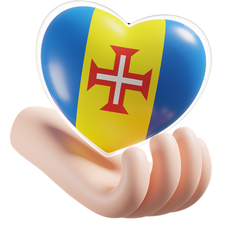 Bandeira da Madeira para cuidados com as mãos e coração  3D Icon