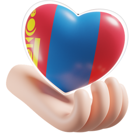 Bandeira da Mongólia para cuidados com as mãos e o coração  3D Icon