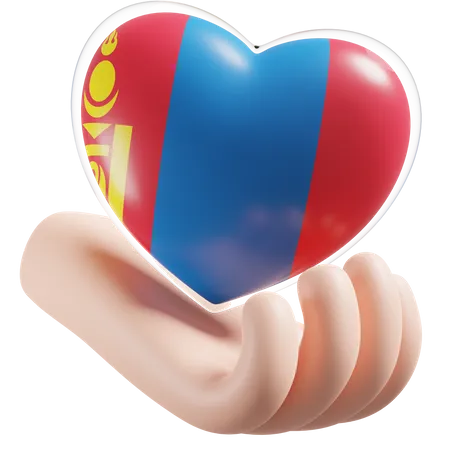Bandeira da Mongólia para cuidados com as mãos e o coração  3D Icon