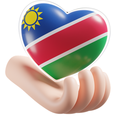 Bandeira de cuidados com as mãos e coração da Namíbia  3D Icon