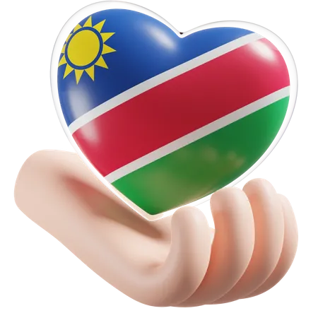 Bandeira de cuidados com as mãos e coração da Namíbia  3D Icon