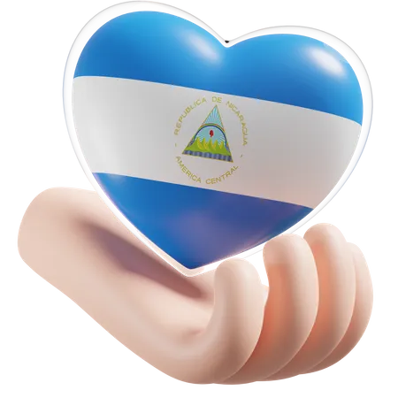 Bandeira de cuidados com as mãos e coração da Nicarágua  3D Icon