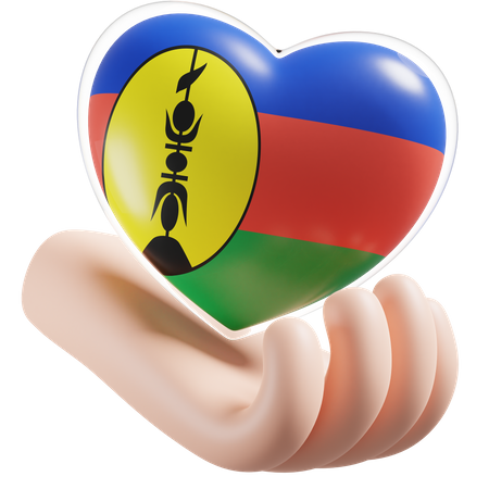 Bandeira de cuidados com as mãos e coração da Nova Caledônia  3D Icon