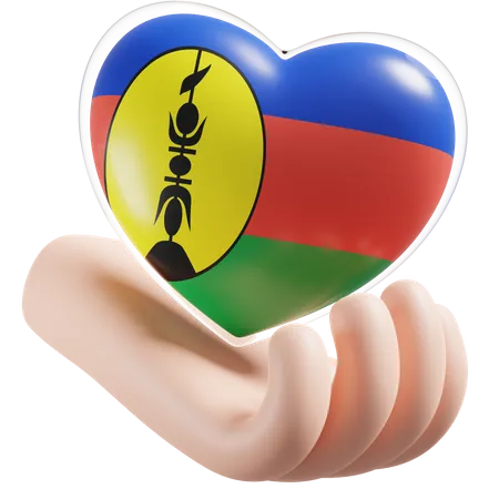 Bandeira de cuidados com as mãos e coração da Nova Caledônia  3D Icon