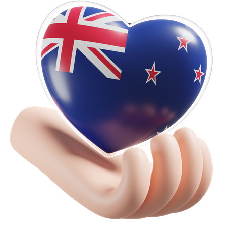 Bandeira de cuidados com as mãos e o coração da Nova Zelândia  3D Icon